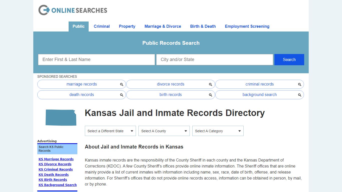 Kansas Jail and Inmate Records Search Directory - OnlineSearches.com